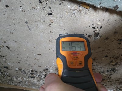 Moisture meter showing elevated levels at the basement (25.06.2025 kl. 13:13)
