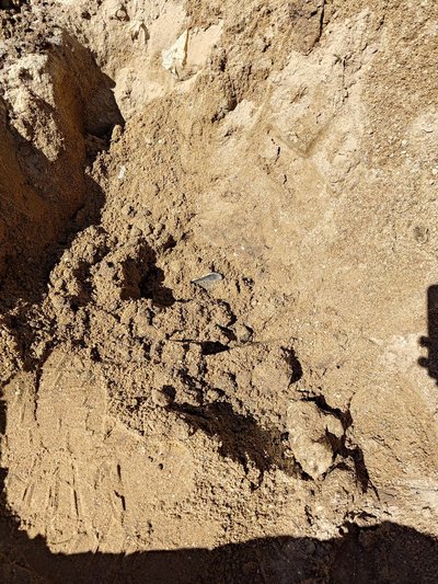 Asbestos-contaminated material found in the ground at the property