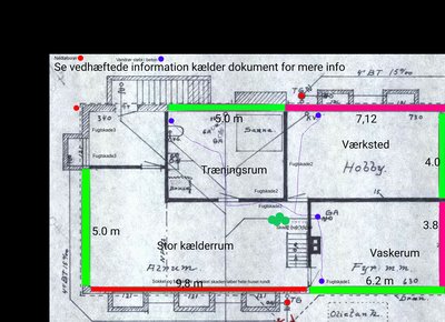 Basement plan marking the sewer break location
